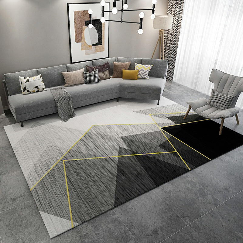 Grey Geometry Print Rug Polyester Contemporary Carpet Stain Resistant Area Rug for Living Room