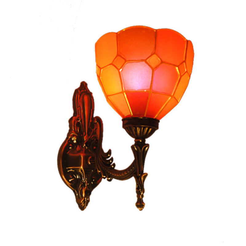 Dome Stained Glass Sconce Light Fixture Tiffany Style 1 Lights Blue/Gold/Tan Wall Lamp for Bedroom