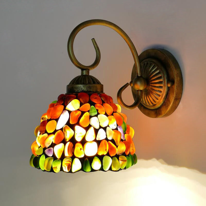 Stone Curving Arm Wall Mounted Lamp Mediterranean 1 Light Red/Purple Sconce for Bedroom