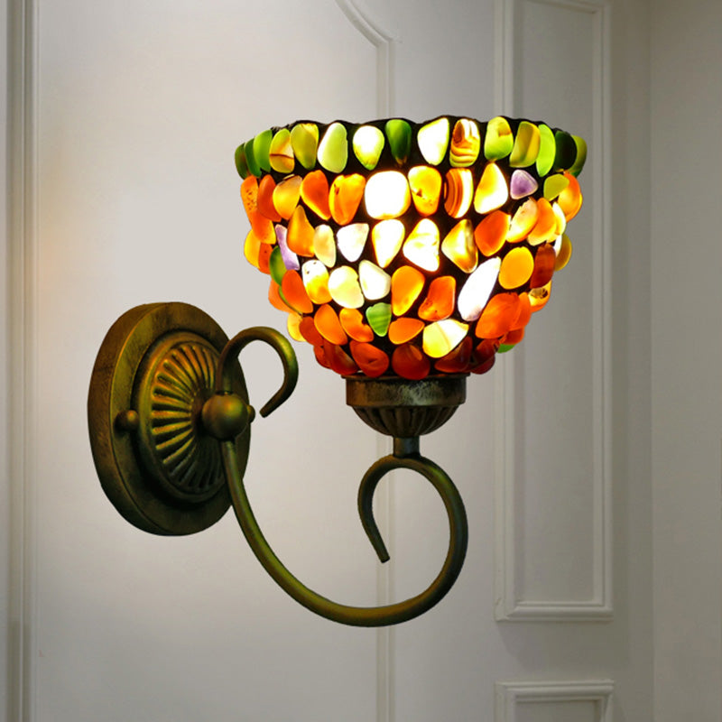 Stone Curving Arm Wall Mounted Lamp Mediterranean 1 Light Red/Purple Sconce for Bedroom