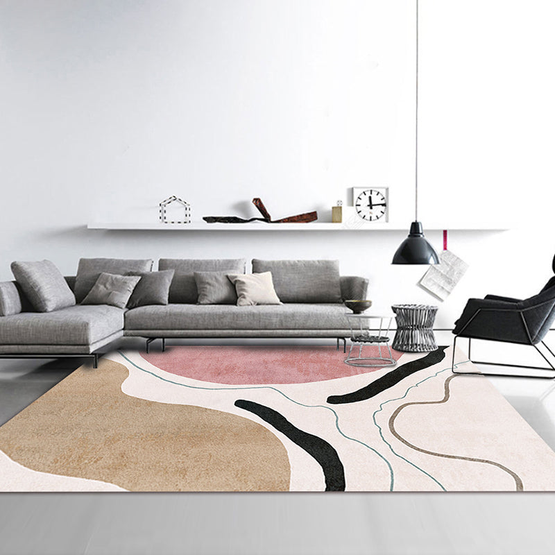 Pink Color-Blocked Rug Polyester Modern Carpet Non-Slip Backing Area Rug for Home Decor