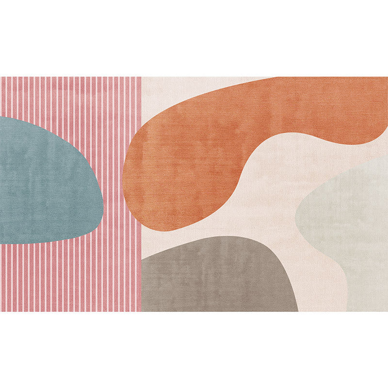 Pink Color-Blocked Rug Polyester Modern Carpet Non-Slip Backing Area Rug for Home Decor