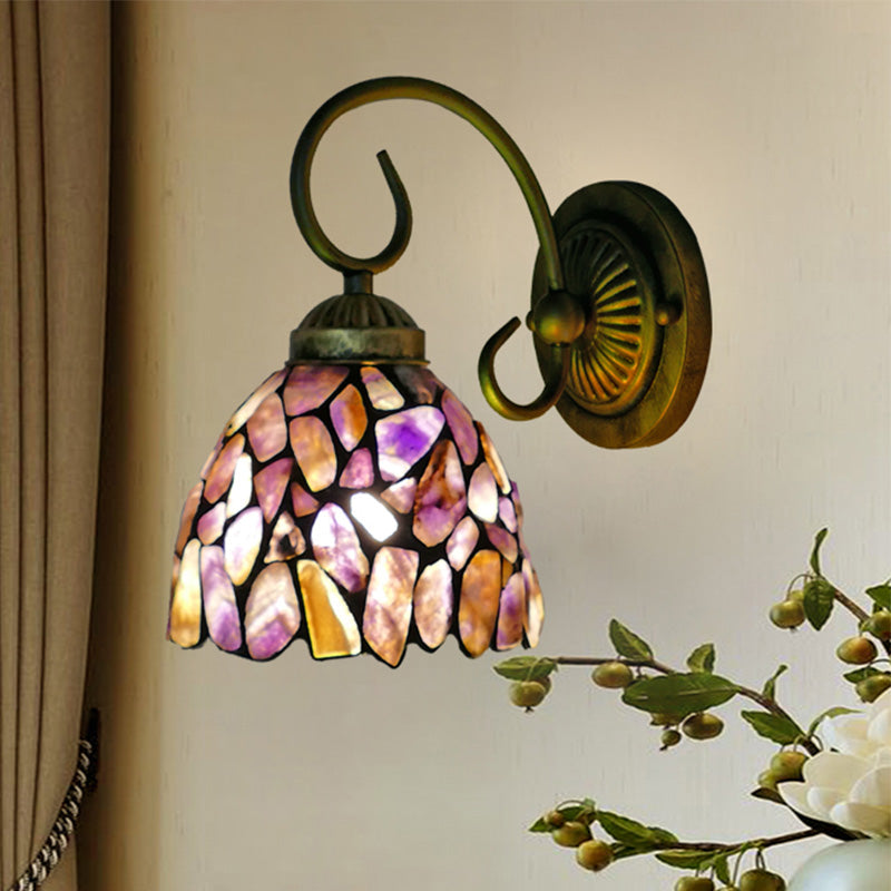Stone Curving Arm Wall Mounted Lamp Mediterranean 1 Light Red/Purple Sconce for Bedroom