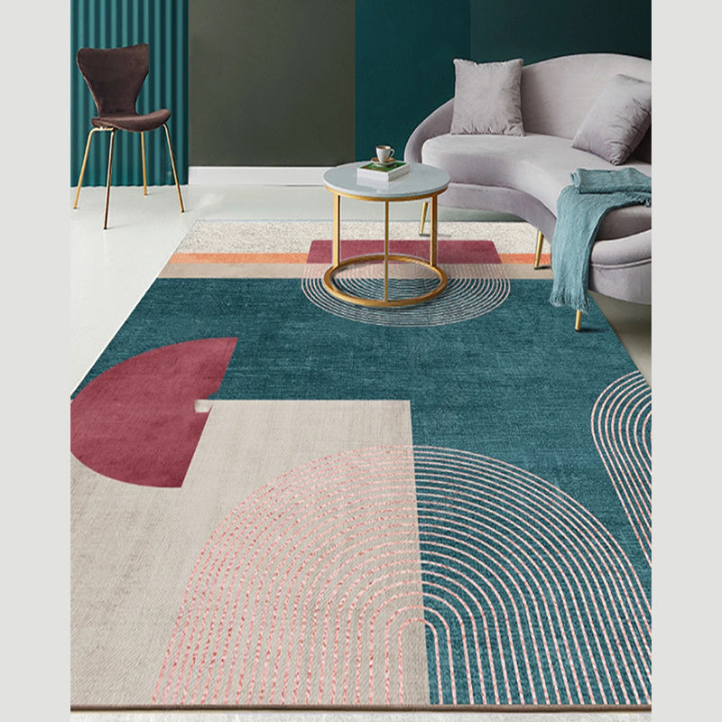 Modern Color-Blocked Area Rug Pink Polyester Carpet Anti-Slip Backing Indoor Rug for Home Decor