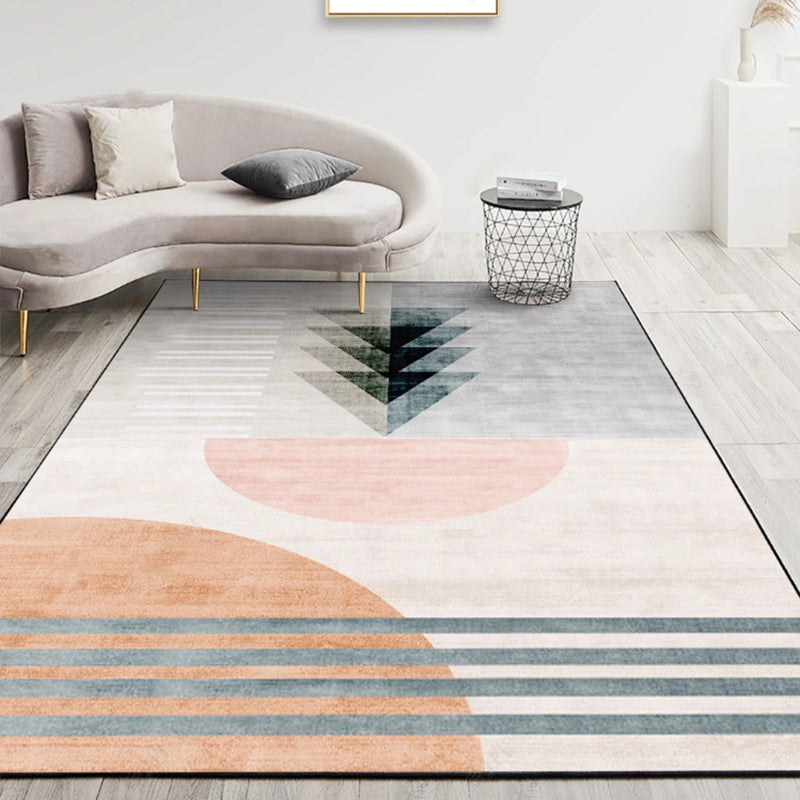 Modern Color-Blocked Area Rug Pink Polyester Carpet Anti-Slip Backing Indoor Rug for Home Decor