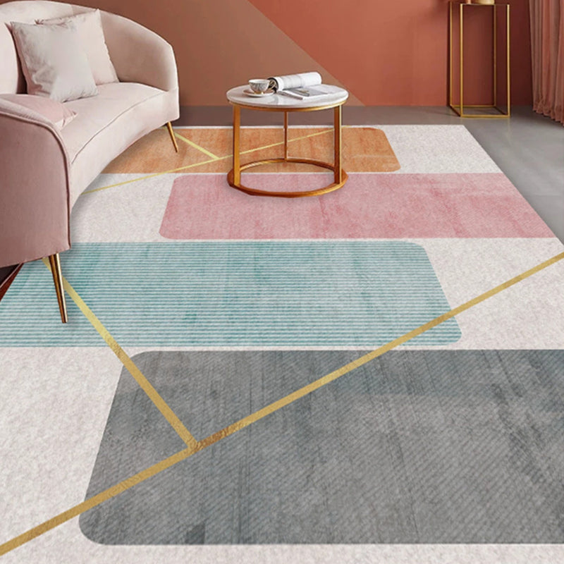 Tapis moderne aux couleurs bloquées, en Polyester rose, avec envers antidérapant, pour l'intérieur, pour la décoration de la maison