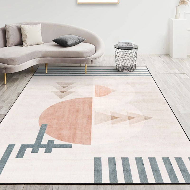 Modern Color-Blocked Area Rug Pink Polyester Carpet Anti-Slip Backing Indoor Rug for Home Decor