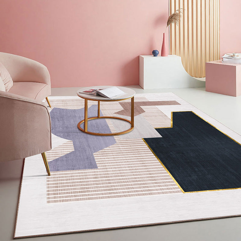 Nordic Color Block Carpet Polyster Indoor Rug Stain Resistant Area Carpet for Living Room