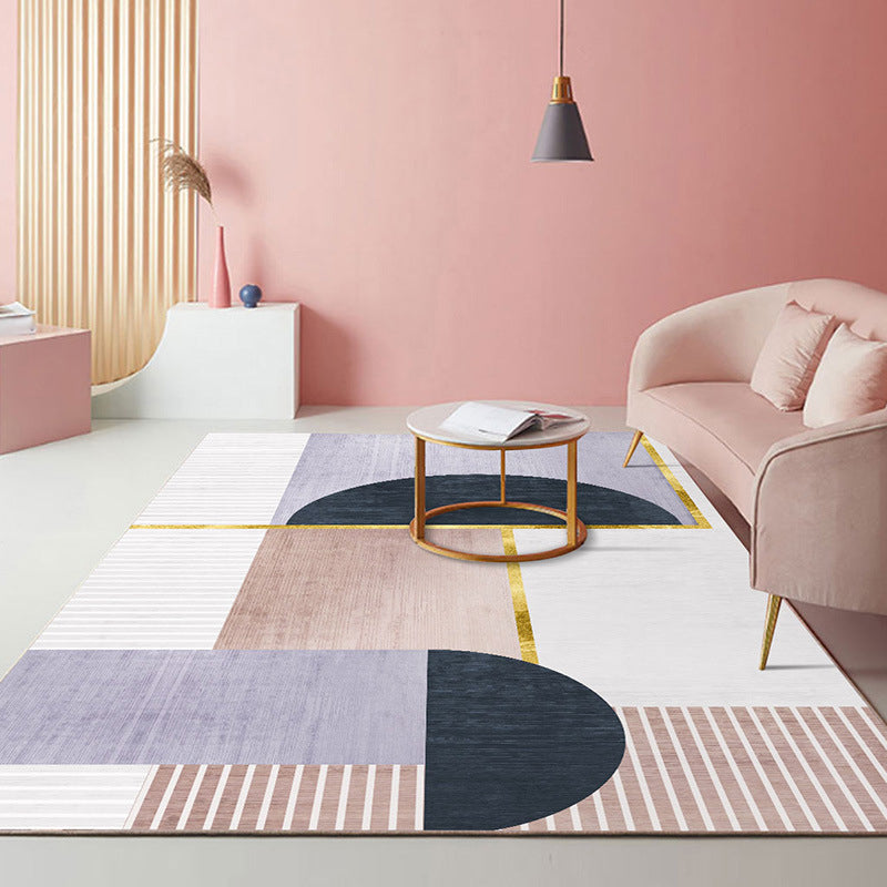 Nordic Color Block Carpet Polyster Indoor Rug Stain Resistant Area Carpet for Living Room