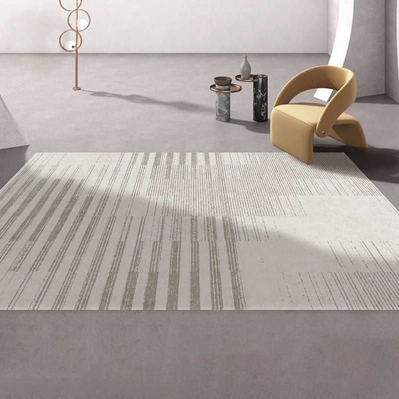 Grey Modern Rug Polyester Stripe Indoor Rug Stain Resistant Carpet for Home Decoration