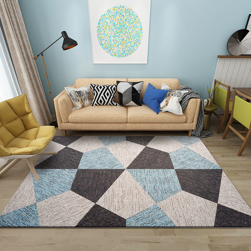 Blue Contemporary Indoor Rug Polyester Geometric Carpet Anti-Split Backing for Indoor Carpet