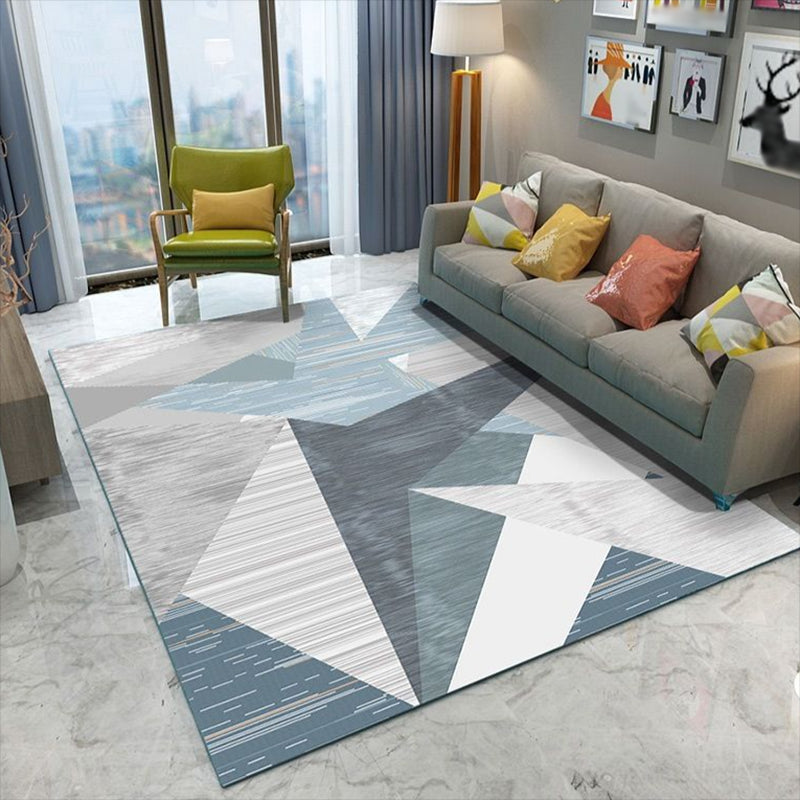Blue Contemporary Indoor Rug Polyester Geometric Carpet Anti-Split Backing for Indoor Carpet