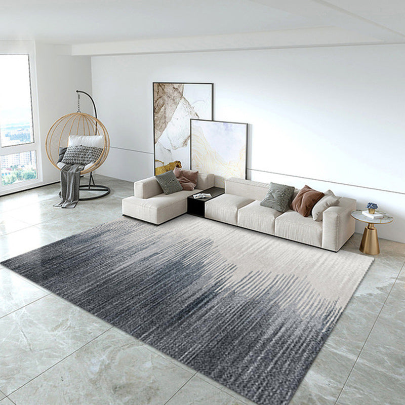 Brown Living Room Rug Modern Color Block Carpet Polyester Anti-Slip Backing Indoor Rug