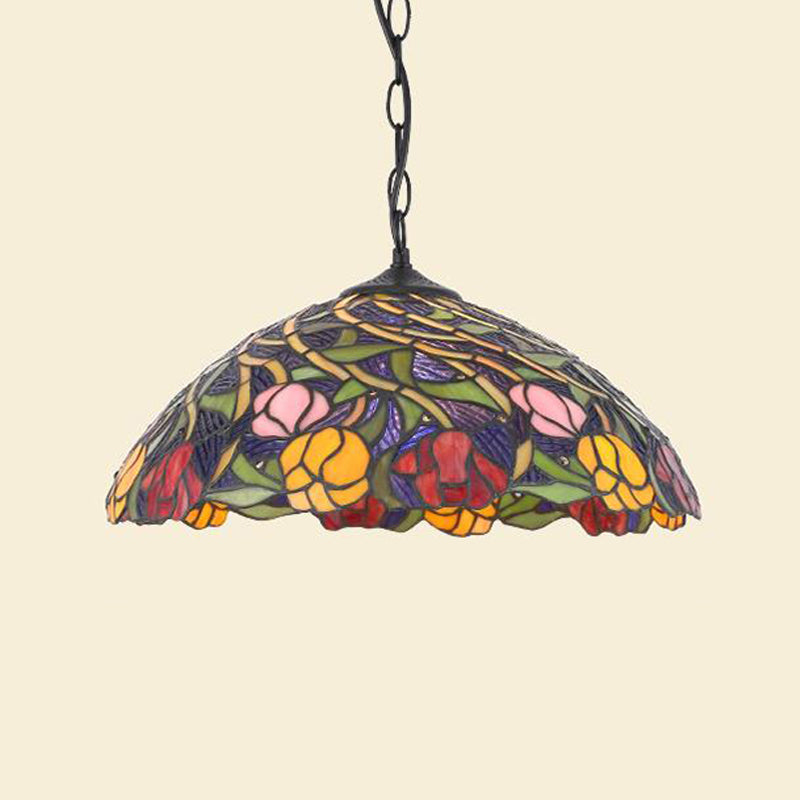 Iluminación de suspensión de sombra con cúpula negra/roja Tiffany 1 Costeo de techo de vidrio cortado con luz para cocina
