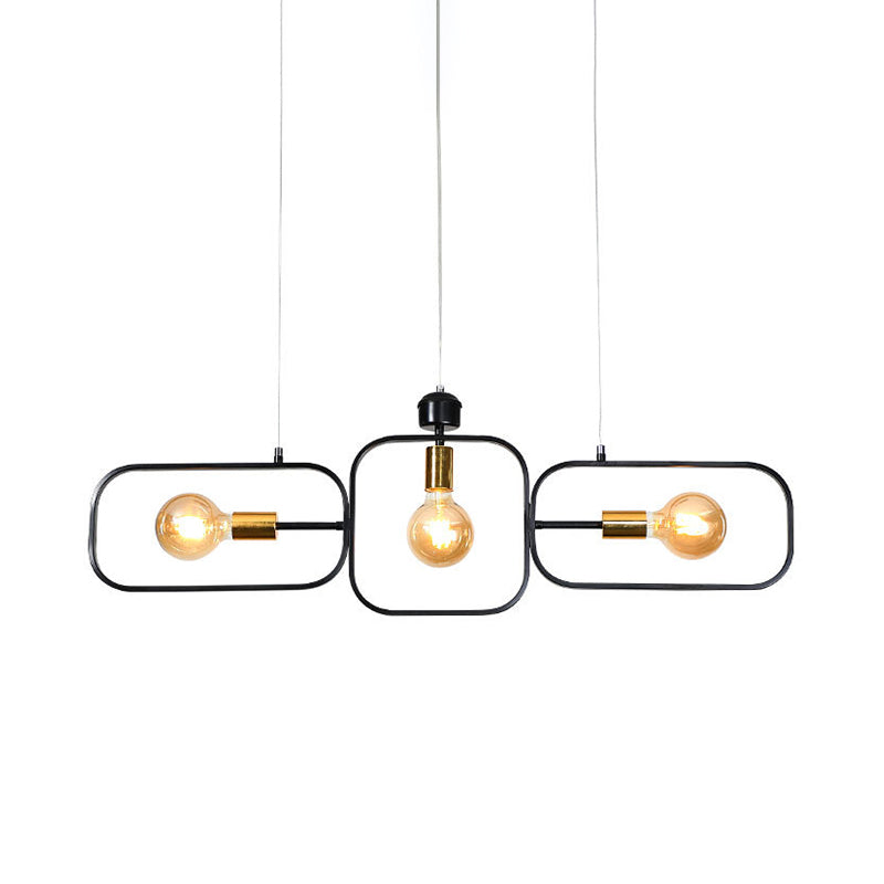 3 Heads Frame Pendant Chandelier Contemporary Metal Suspended Lighting Fixture in Black and Gold