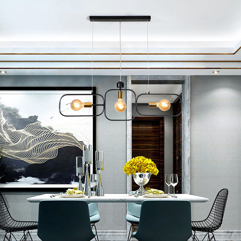 3 Köpfe Rahmen Anhänger Kronleuchter zeitgenössischer Metall Hängsbeleuchtung in Schwarz und Gold