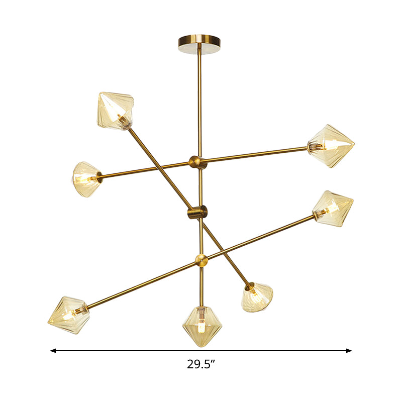 Moderne kegel plafond kroonluchter barnsteen geribbeld glas 7 koppen eetkamer hangende lichtkit