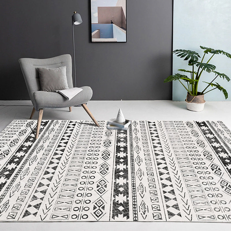 Weißer Vintage-Teppich für den Innenbereich, Polyester-Teppich mit Stammesmuster, pflegeleichter Teppich für die Heimdekoration