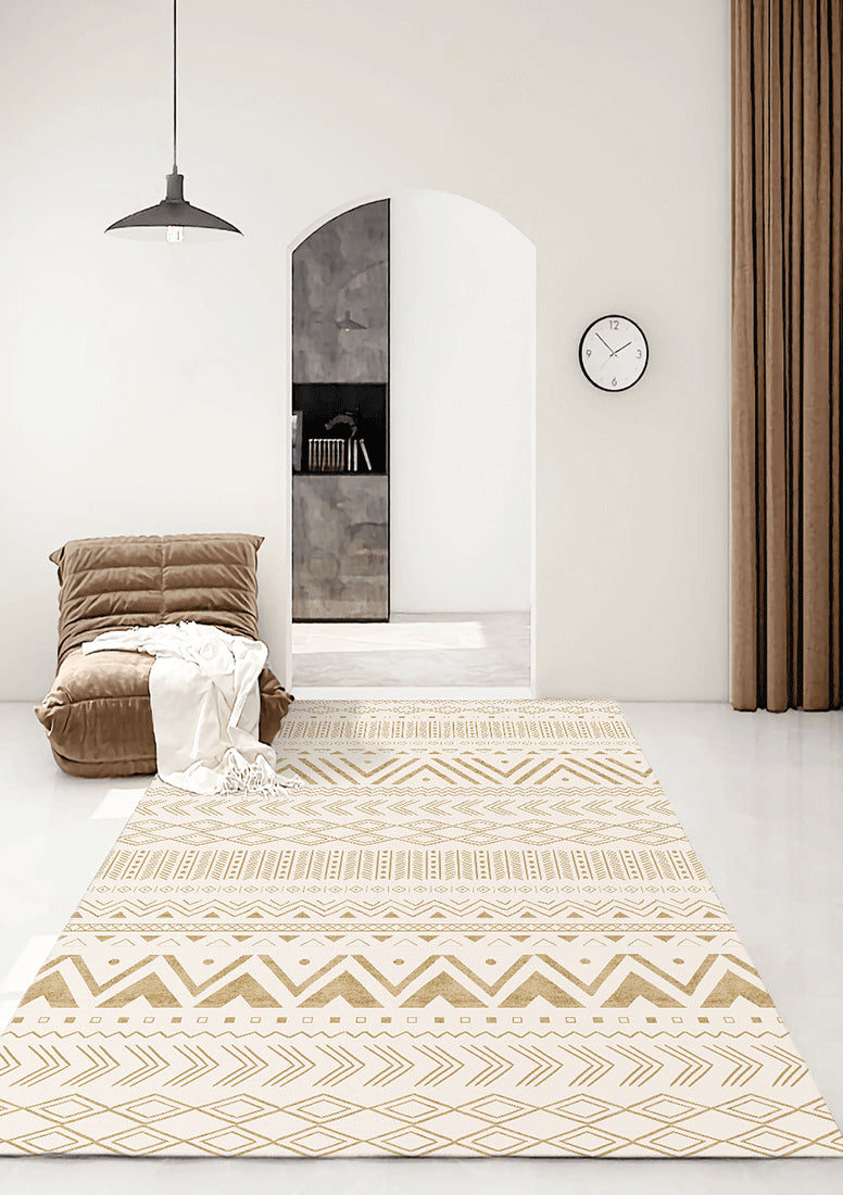 Weißer Vintage-Teppich für den Innenbereich, Polyester-Teppich mit Stammesmuster, pflegeleichter Teppich für die Heimdekoration
