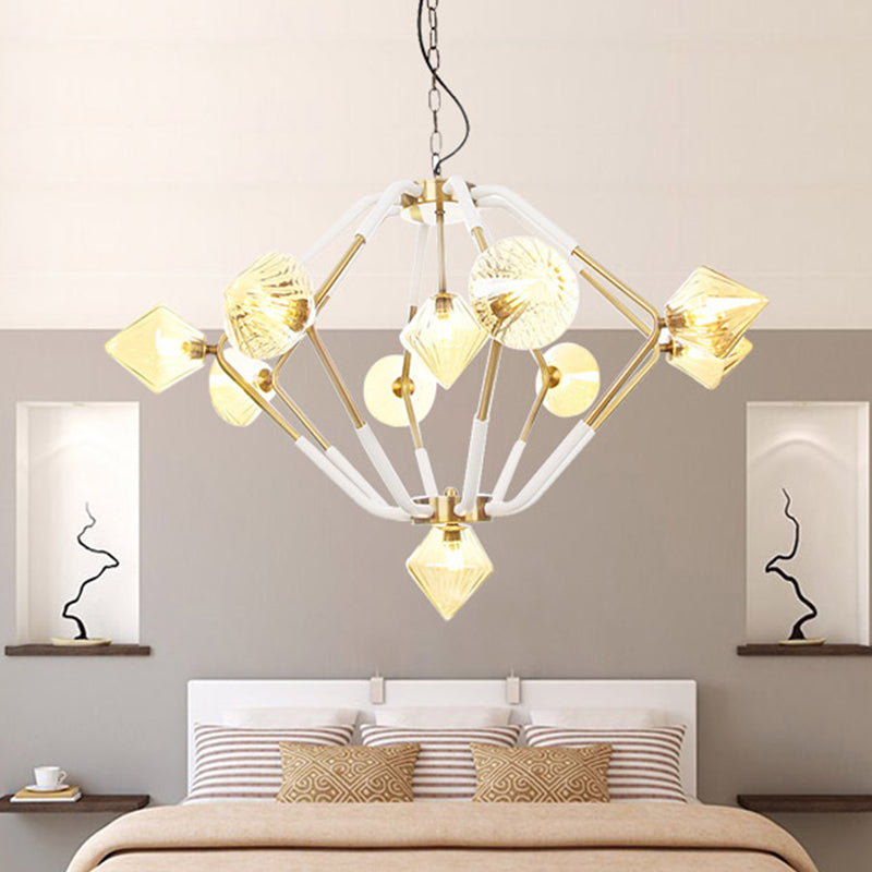 Amber Ribbed Glass Conical Chandelier Lighting Modernist 10 Heads Ceiling Suspension Lamp for Bedroom