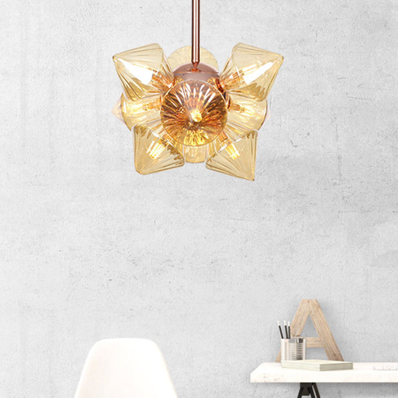 Pyramid Living Room Chandelier Lamp Amber Glass 9/12 Bulbs Modern Pendant Lighting Fixture