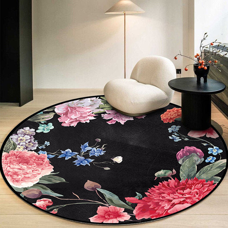 Mehrfarbiger Teppich mit Blumenmuster, moderner runder Teppich, rutschfester Teppich für die Heimdekoration
