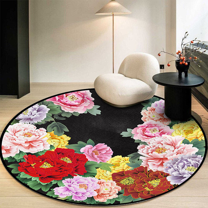 Mehrfarbiger Teppich mit Blumenmuster, moderner runder Teppich, rutschfester Teppich für die Heimdekoration