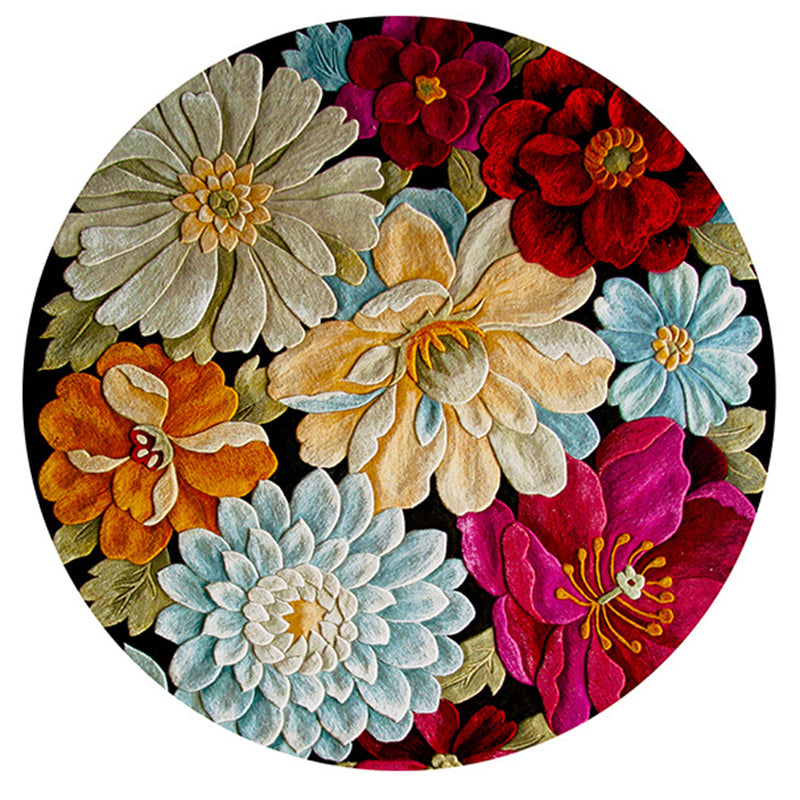 Multicolored Floral Printed Rug Contemporary Round Rug Non-Slip Backing Carpet for Home Decoration