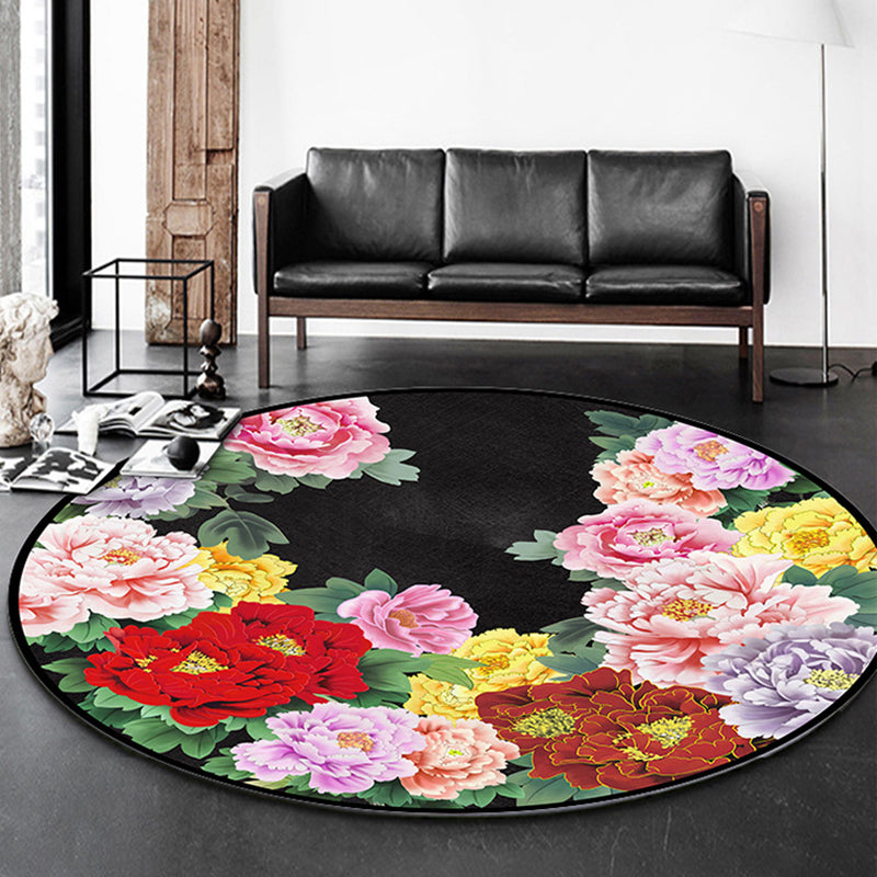 Mehrfarbiger Teppich mit Blumenmuster, moderner runder Teppich, rutschfester Teppich für die Heimdekoration
