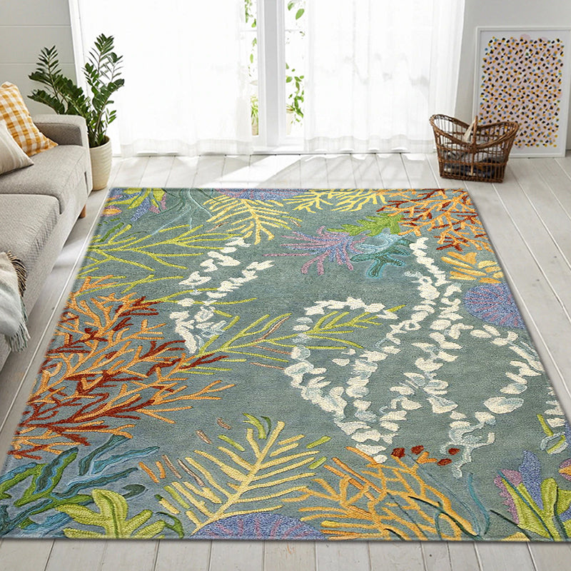 Multicolored Plants Print Rug Contemporary Natural Carpet Friendly Washable Carpet for Living Room