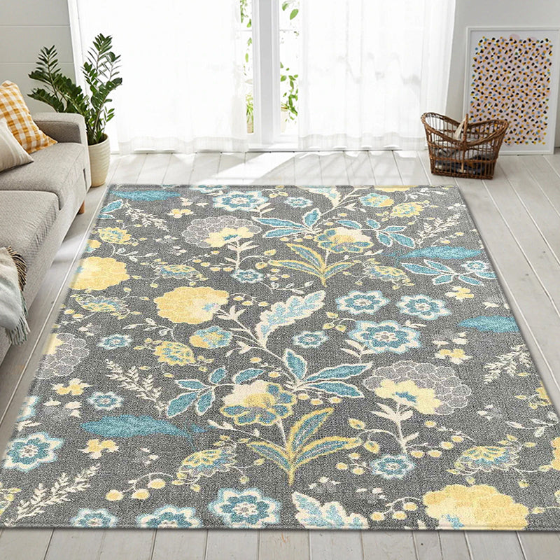 Multicolored Plants Print Rug Contemporary Natural Carpet Friendly Washable Carpet for Living Room