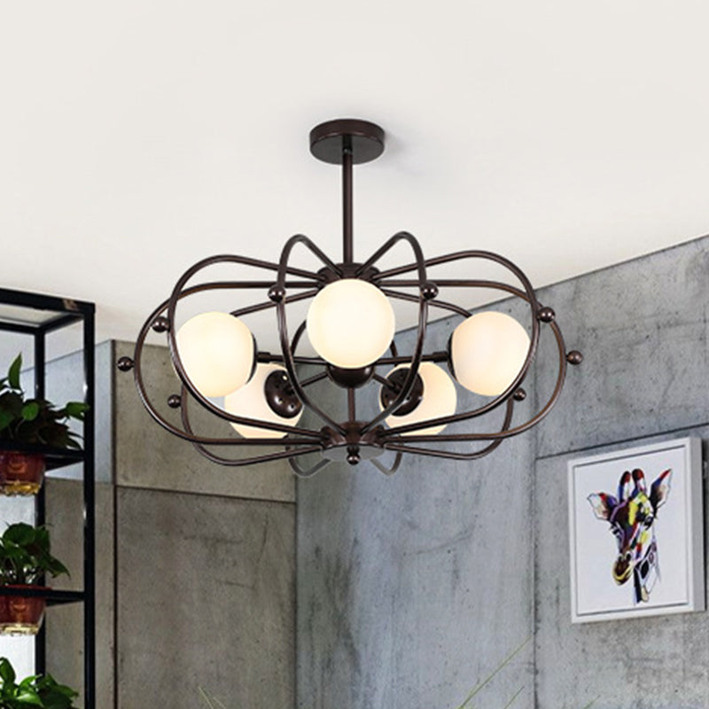 Coffee Round Pendant Chandelier Modernism 5 Bulbs Milk Glass Ceiling Hanging Light