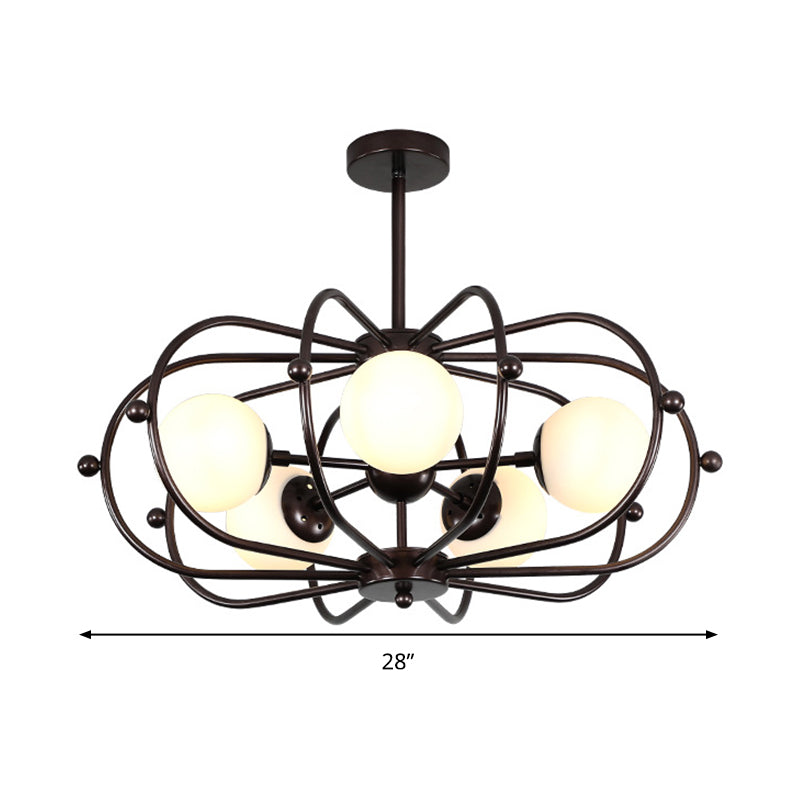 Coffee Round Pendant Chandelier Modernism 5 Bulbs Milk Glass Ceiling Hanging Light