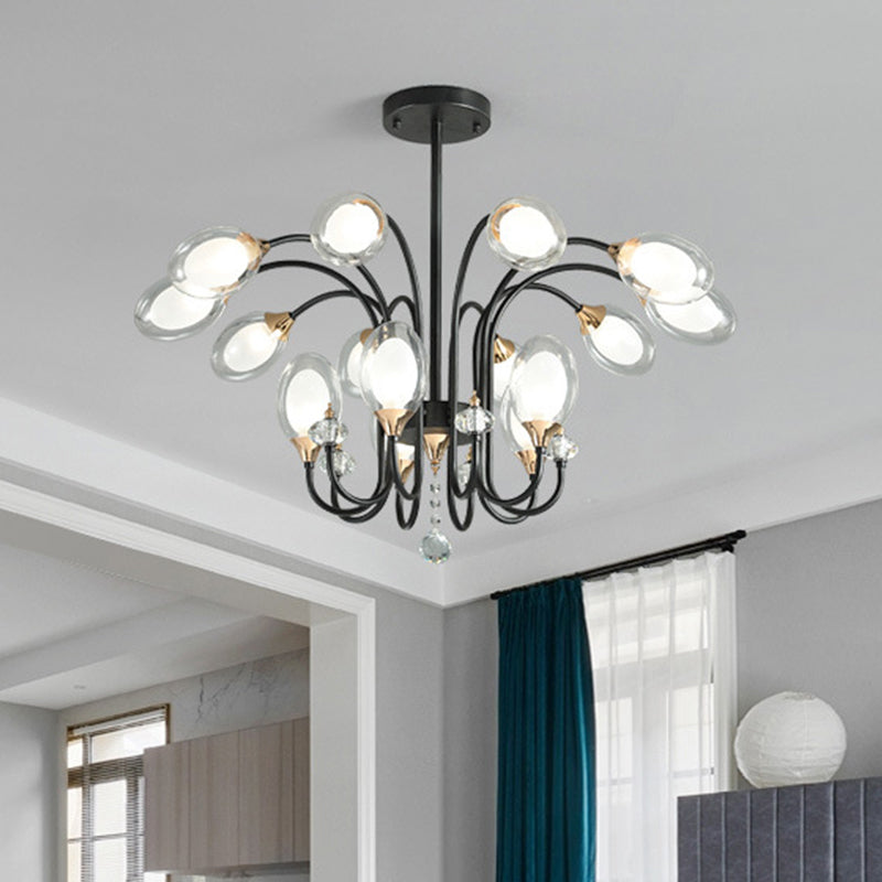 Oval Hanging Chandelier Contemporary Clear Glass 9/15 Bulbs Ceiling Pendant Light in Black