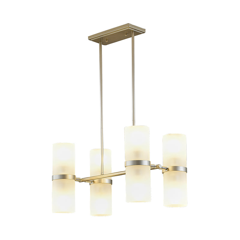 Frosted Glass Tube Pendant Chandelier Contemporary 8 Heads Gold Suspended Lighting Fixture