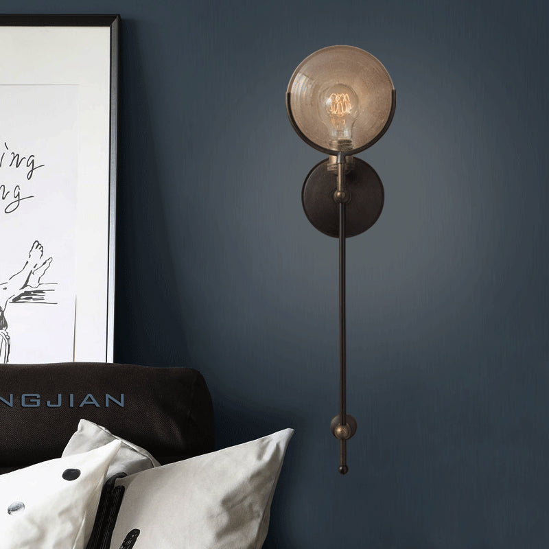 Funzione tradizionale di luce armato armato 11,5 "/24" larghezza 1 testa a parete nera con lampada a parete con vetro smerigliato rotondo deco