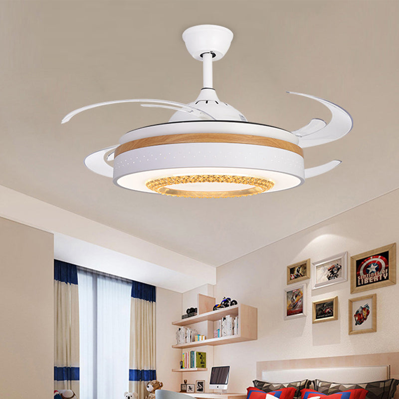 Lámpara de al ras del tambor nórdico con ventilador Amber Crystal White LED Sala de estar Semi Monte Iluminación con elemento de madera