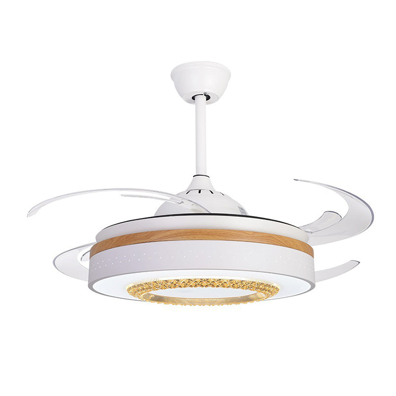 Lámpara de al ras del tambor nórdico con ventilador Amber Crystal White LED Sala de estar Semi Monte Iluminación con elemento de madera