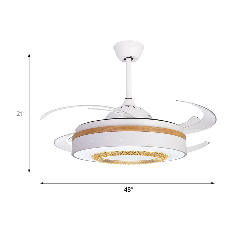 Lámpara de al ras del tambor nórdico con ventilador Amber Crystal White LED Sala de estar Semi Monte Iluminación con elemento de madera