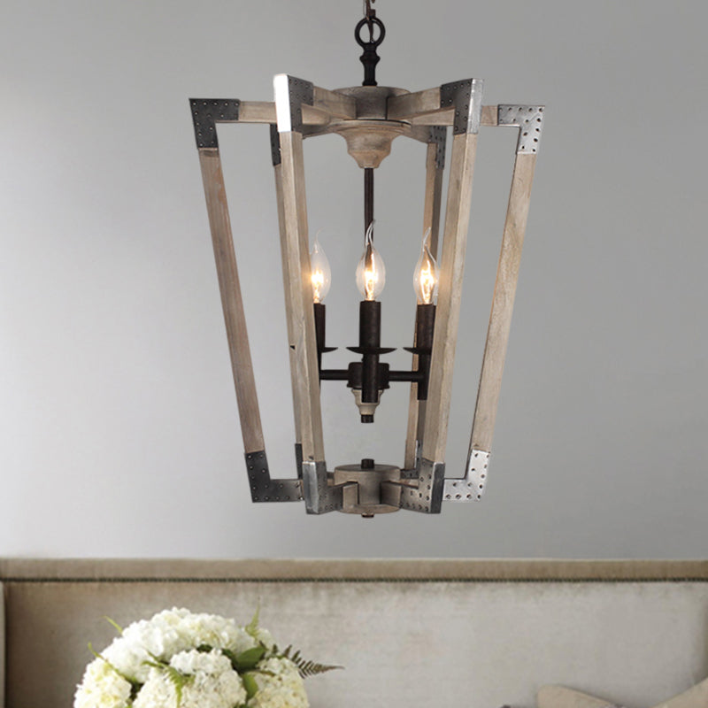 Modernismo Candelier de techo cónico blanco/beige/madera oscura 3 cabezas livianas colgantes para dormitorio