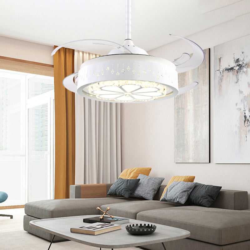 Ventilador de techo de flor de cristal facetado Lámpara de semi descarga de LED tallado de estilo blanco moderno