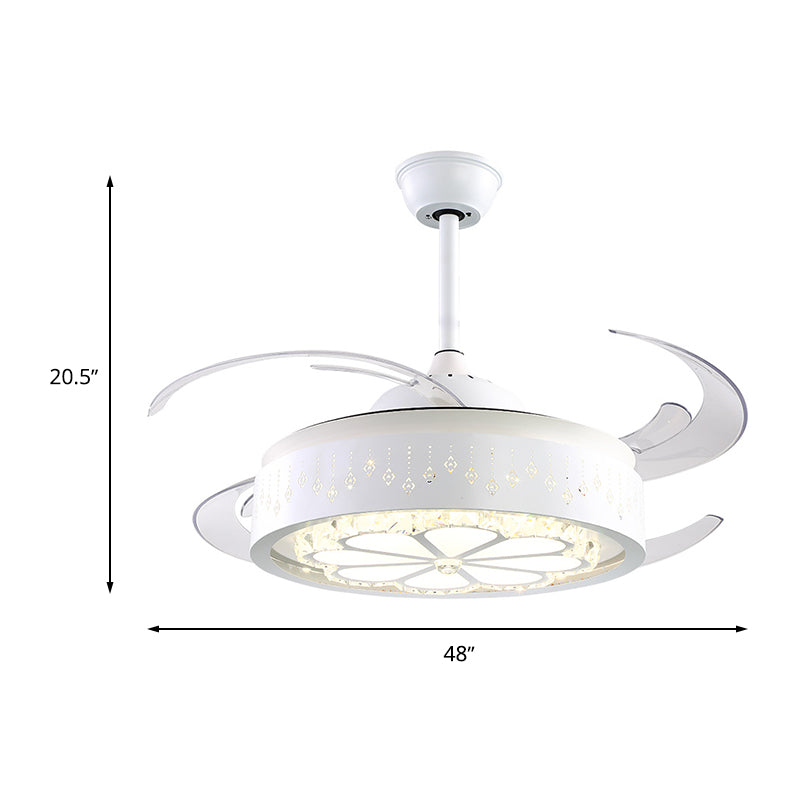 Ventilador de techo de flor de cristal facetado Lámpara de semi descarga de LED tallado de estilo blanco moderno