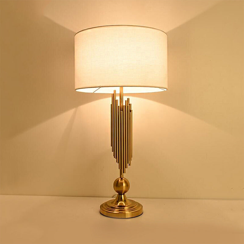 1 lampe à tambour légère lampe en tissu noir / blanc / lin éclairage pour la chambre à coucher avec base en métal