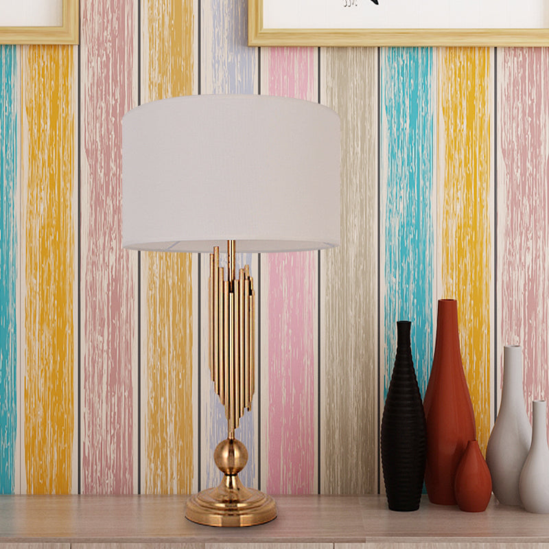 1 lampe à tambour légère lampe en tissu noir / blanc / lin éclairage pour la chambre à coucher avec base en métal