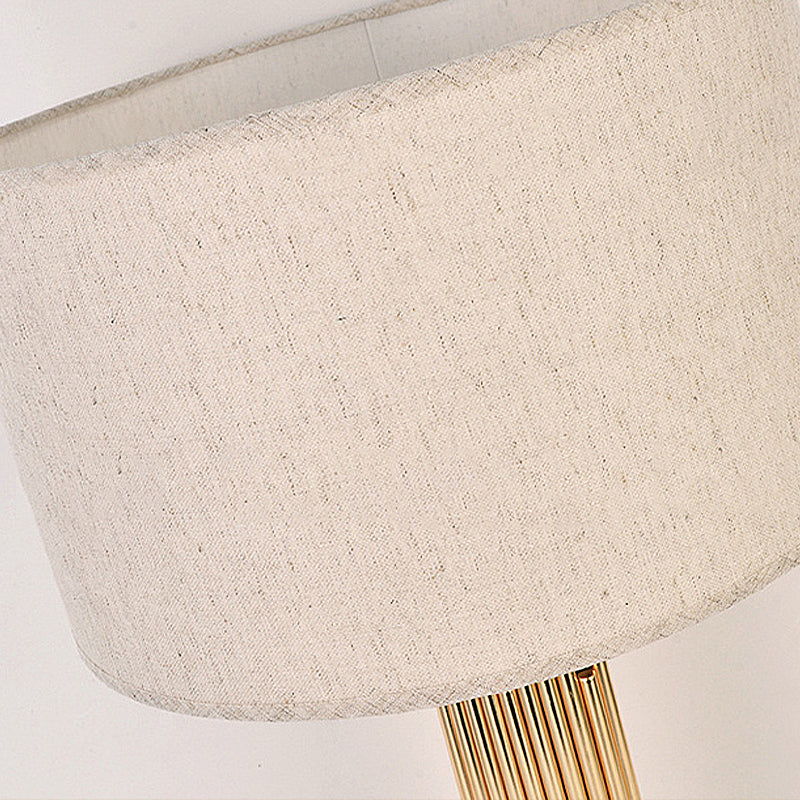 1 Light Drum Desk Lamp Traditional Black/White/Flaxen Fabric Task Lighting for Bedroom with Metal Base
