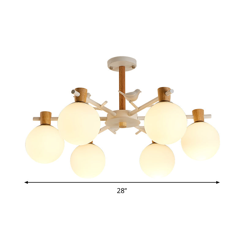 Weiße Glaskugel hängende Kronleuchter asiatische 6/8 -Lampen Pendelleuchten mit Vogel