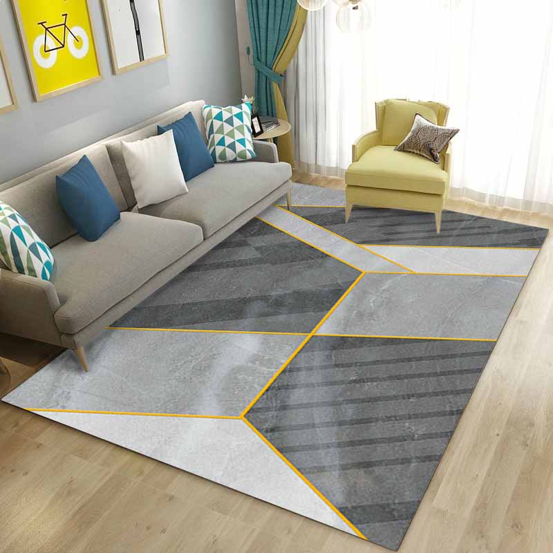 Minimalist Area Rug Color Block Carpet Polyester Anti-Slip Indoor Rug for Living Room