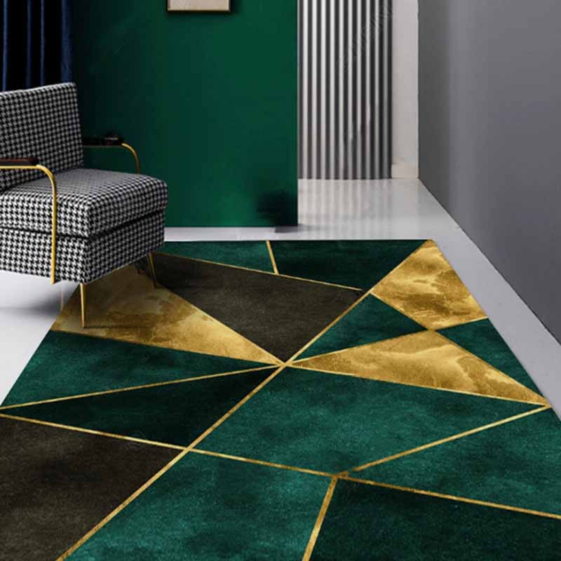 Yellow Living Room Indoor Carpet Modern Geometric Rug Polyester Washable Area Carpet