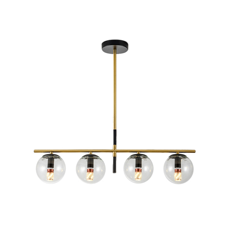 Contemporary Ball Island Lighting Clear Glass 4 Bulbs Hanging Pendant Light in Black and Gold