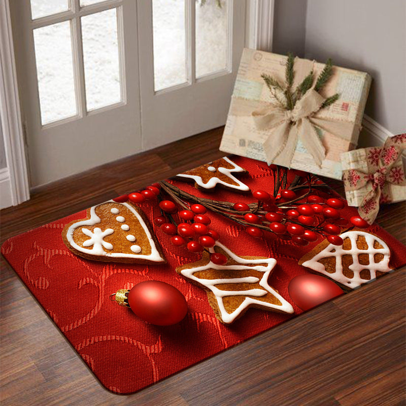 Green Christmas Pattern Rug Polyester Modern Area Carpet Non-Slip Rug for Living Room